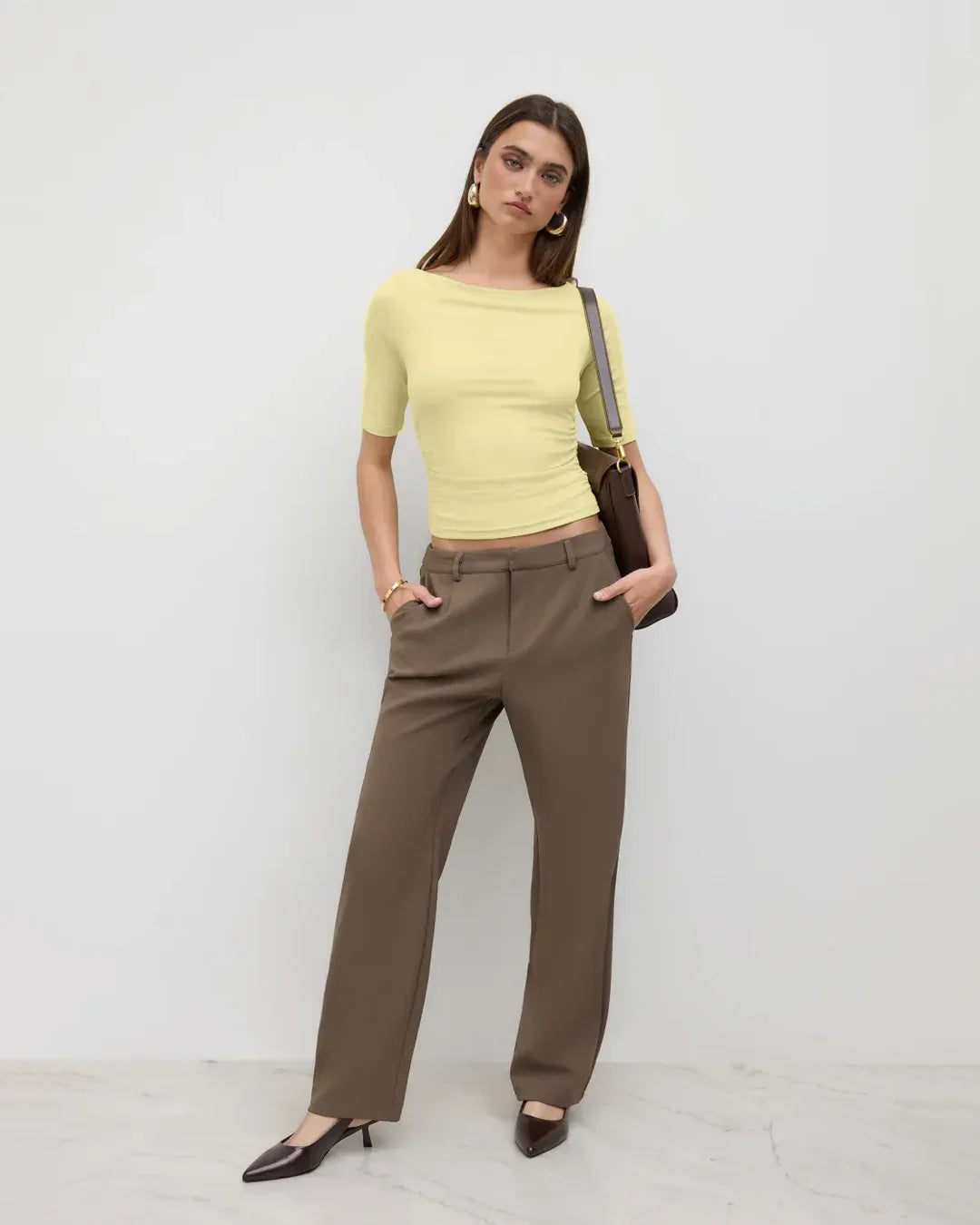 Vanilla Fitted Knit Half Sleeve Top