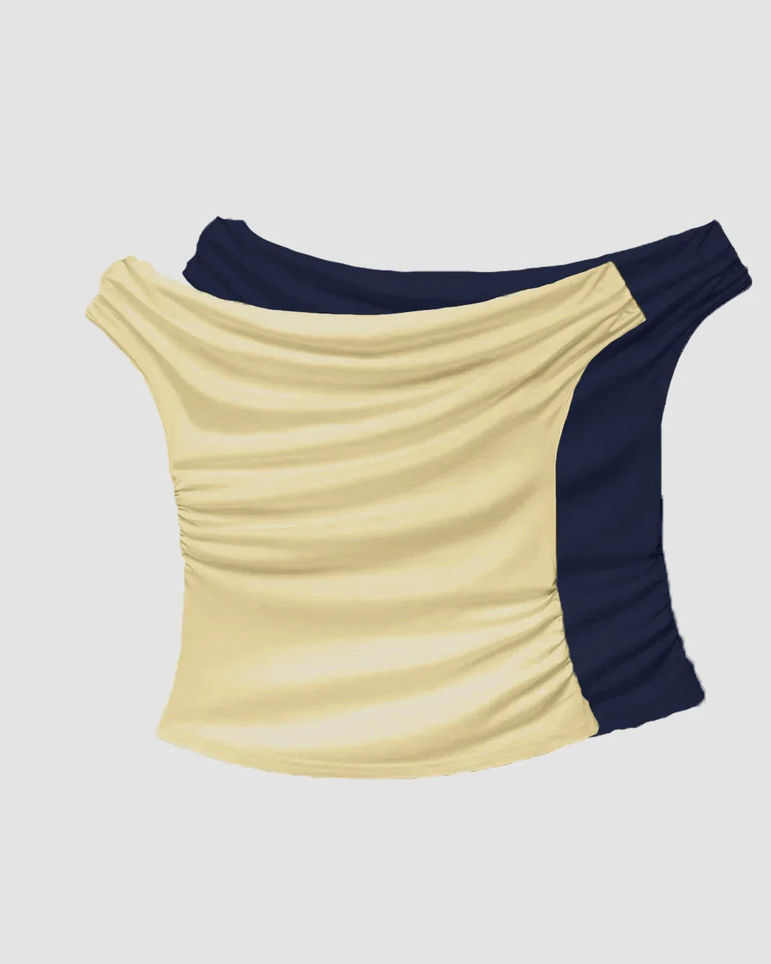 Vanilla & Navy Off-Shoulder Ruched Top Combo