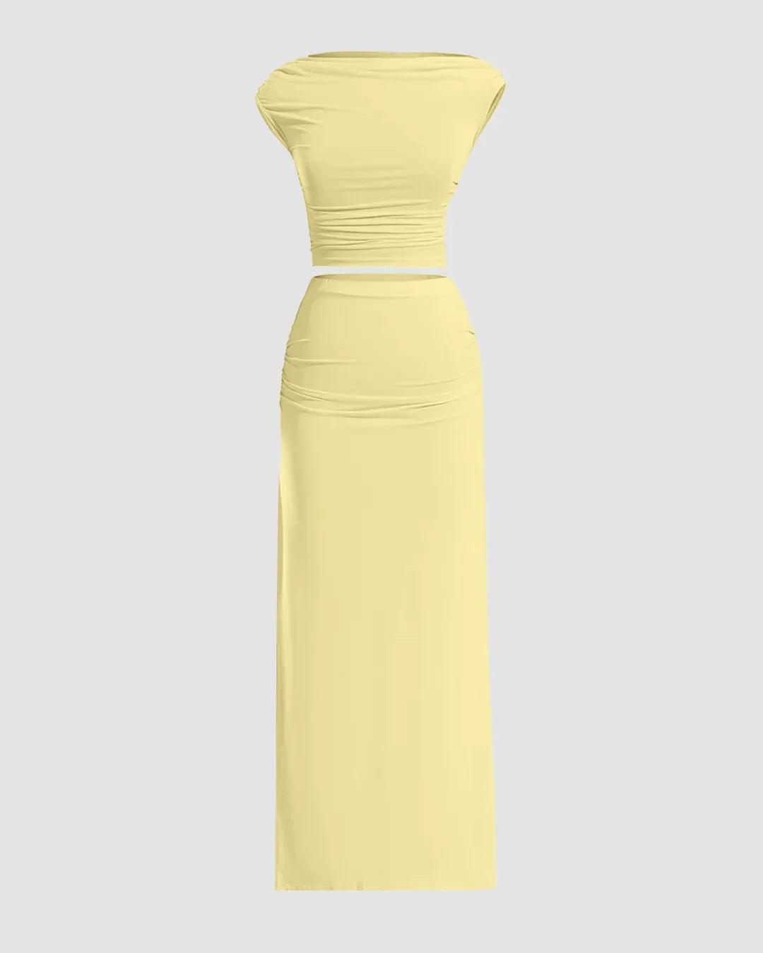 Vanilla Ruched Sleeveless Bodycon Maxi Dress in Vanilla