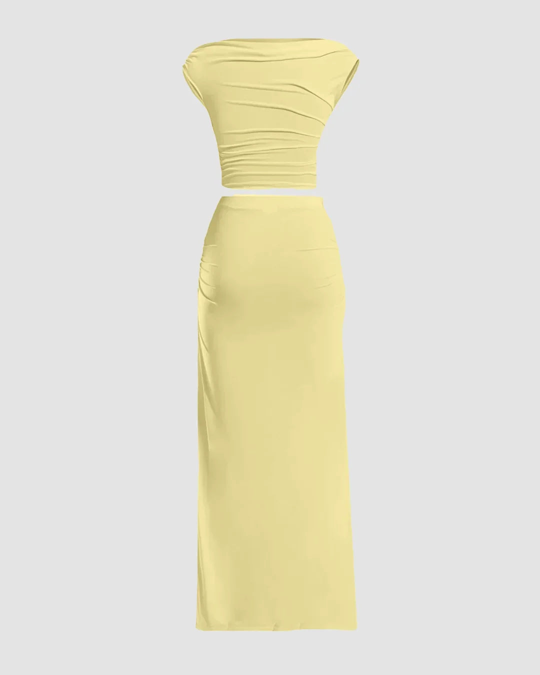 Vanilla Ruched Sleeveless Bodycon Maxi Dress in Vanilla