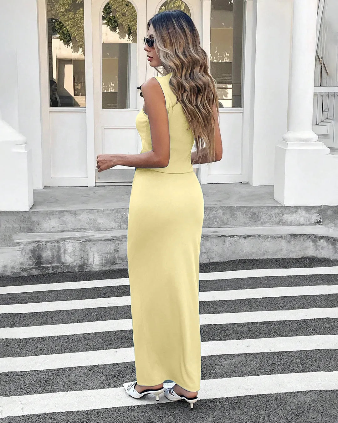 Vanilla Sleeveless Co-ord Set with Fitted Skirt