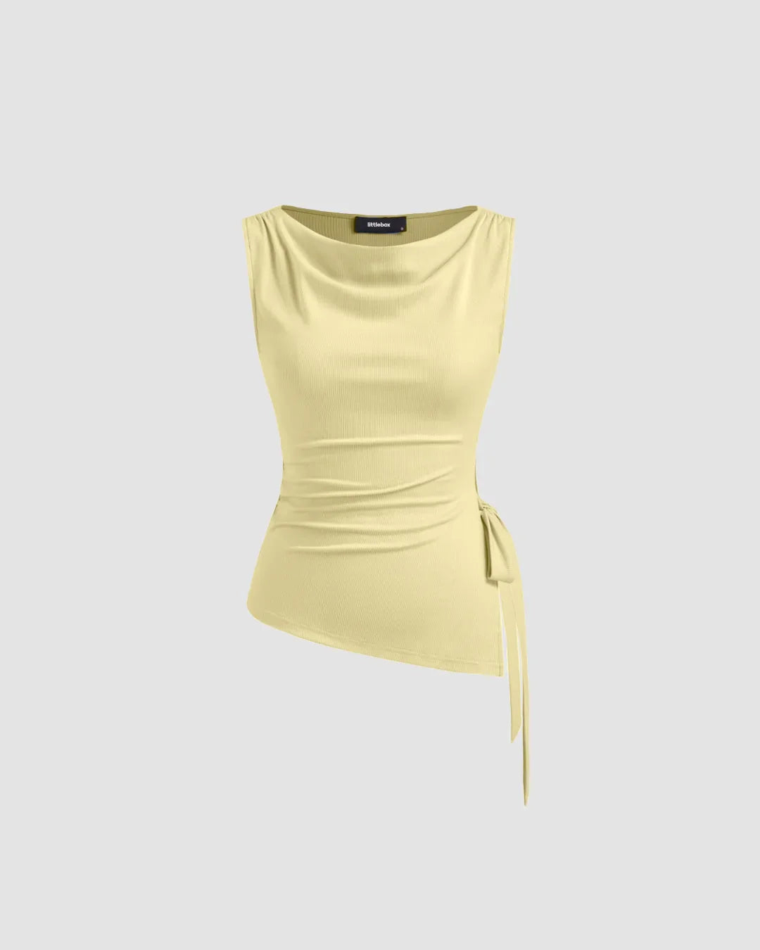 Vanilla Sleeveless High Neck Ruched Side Top