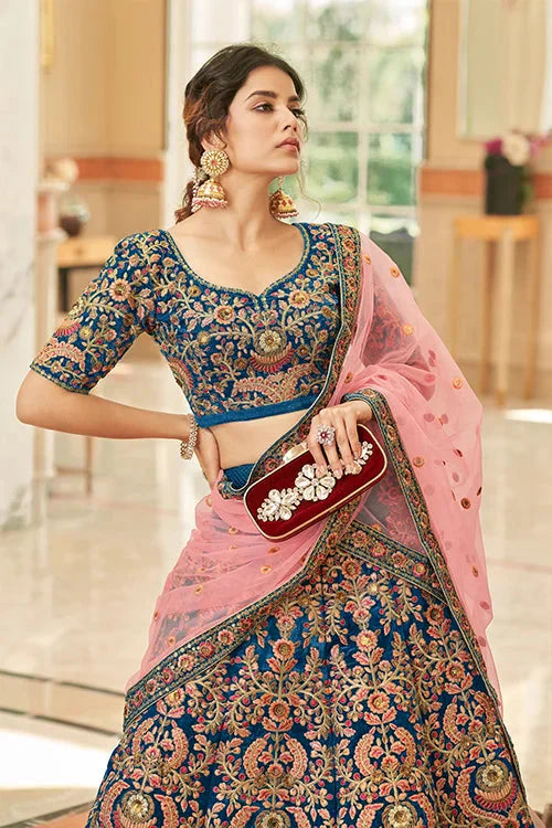 Traditional Velvet Bridal Lehenga Choli with Zari Embroidery