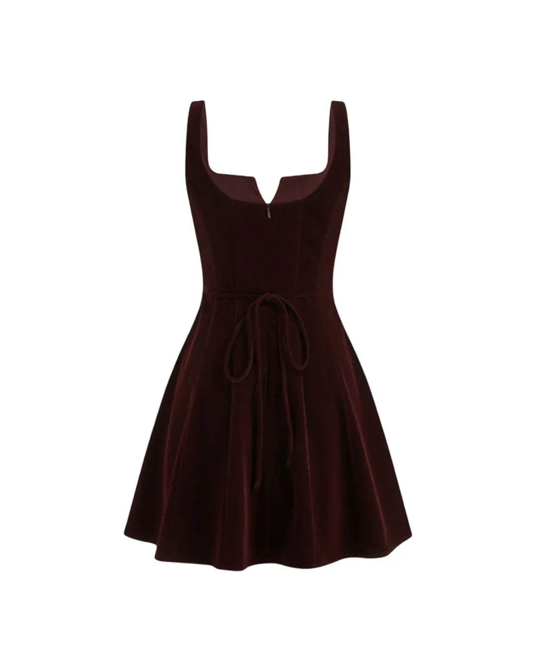 Velvet V-neck Ruffle Mini Dress in Maroon