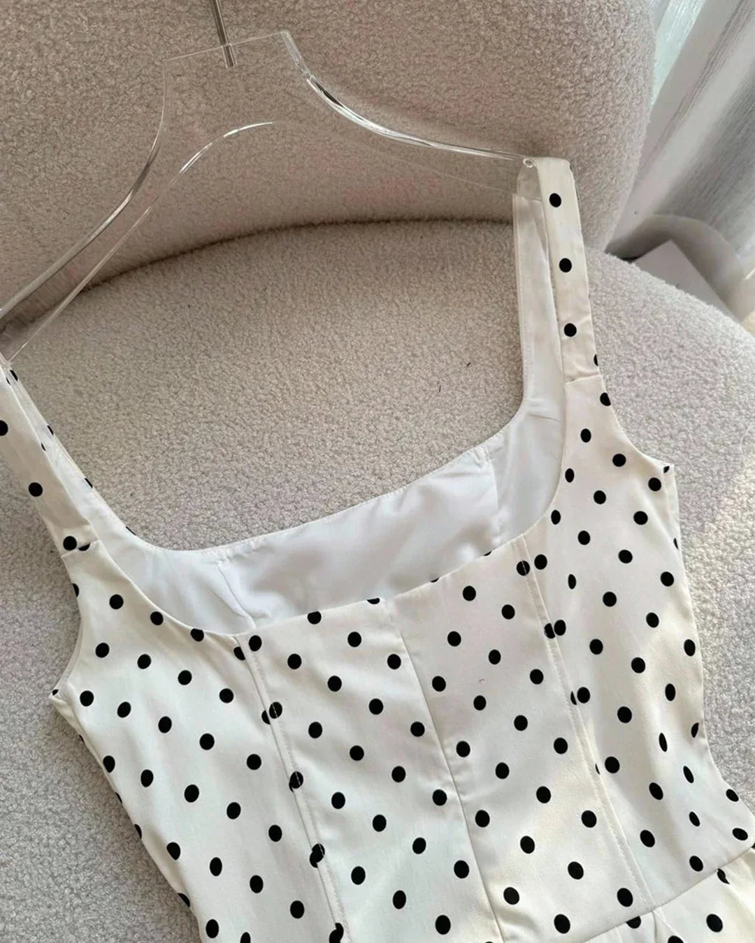 Vintage-Inspired Polka Dot Fit and Flare Midi Dress in White