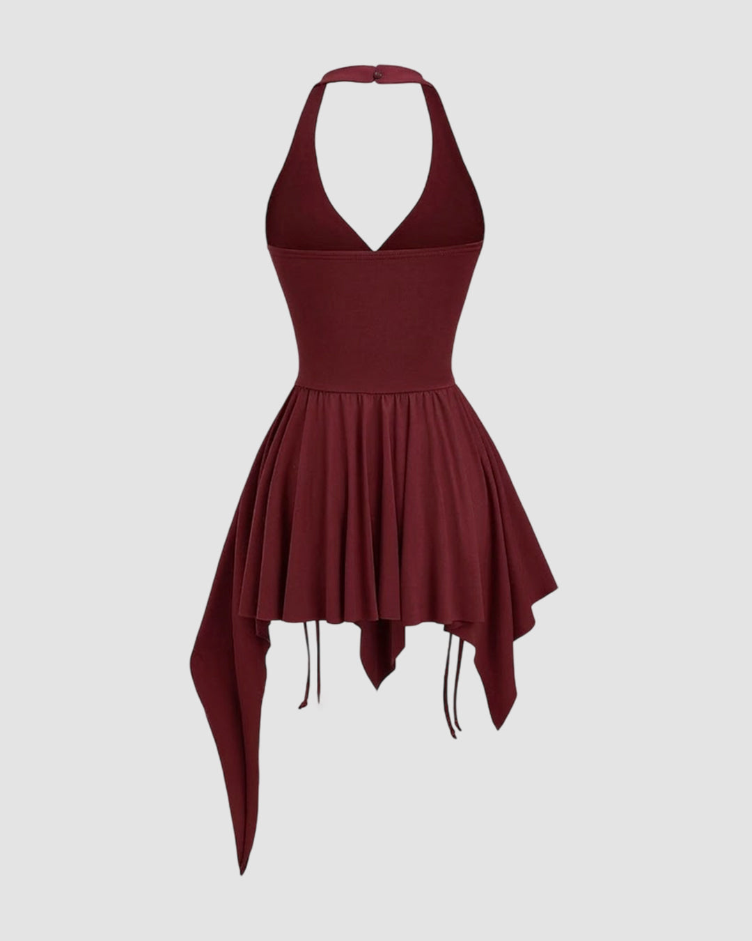 Vintage Punk Halter Asymmetric Cinched Waist Mini Dress in Maroon