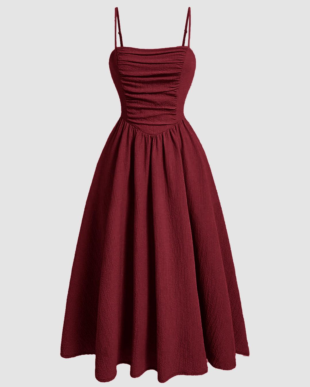Vintage Retro Spaghetti Strap Maroon Dress
