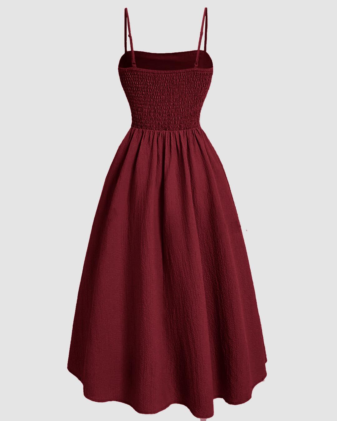 Vintage Retro Spaghetti Strap Maroon Dress