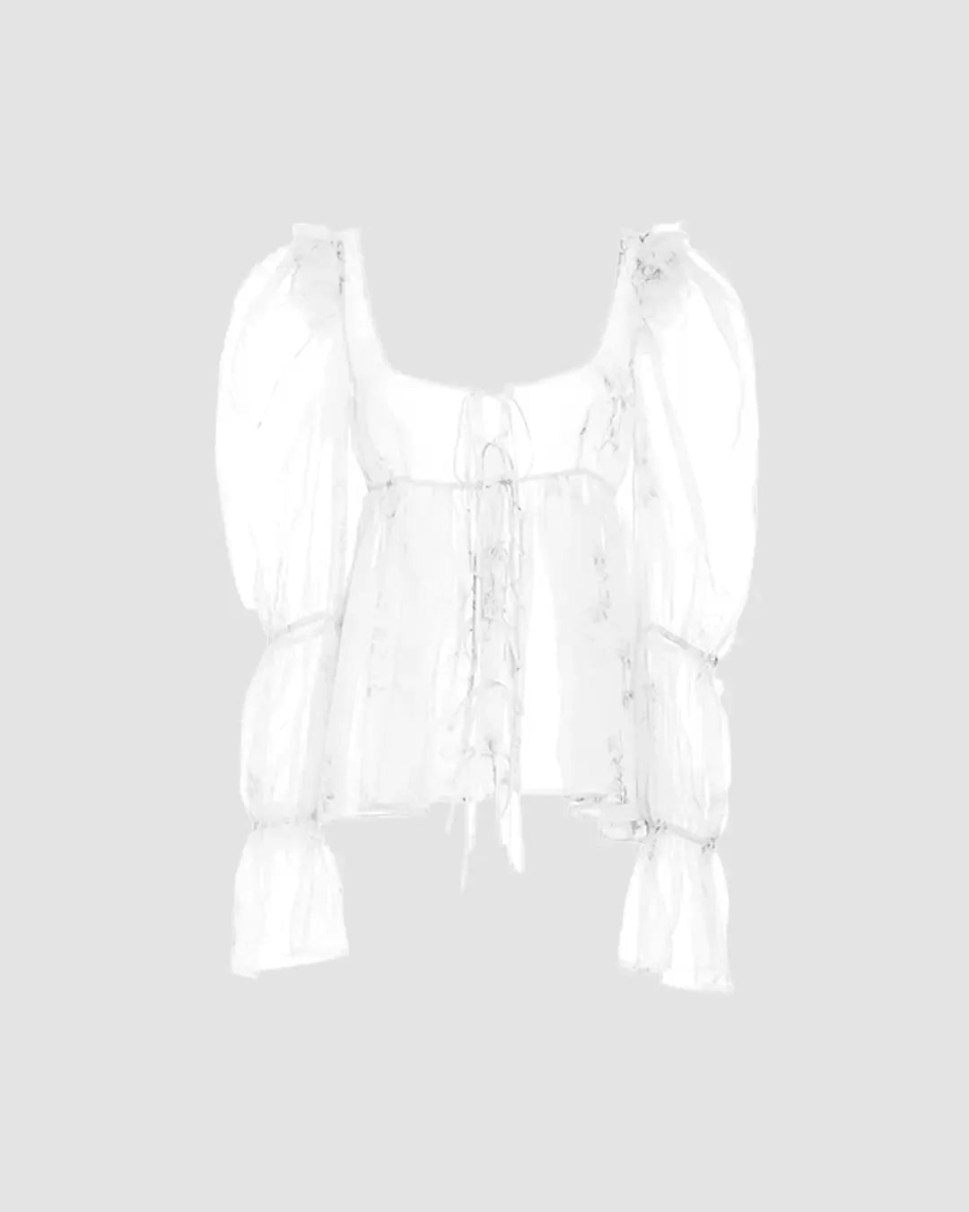 Vintage Ruffle Tie Up Solid Color Chiffon Long Sleeves Top