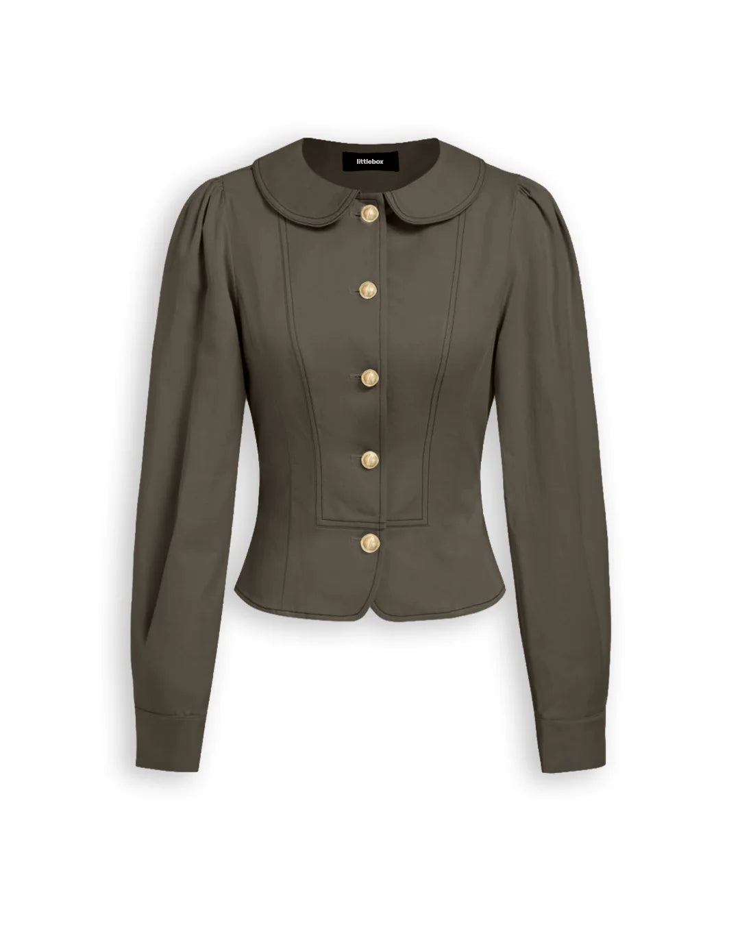 Peter Pan Collar Button Front Fitted Jacket in Charcoal Grey
