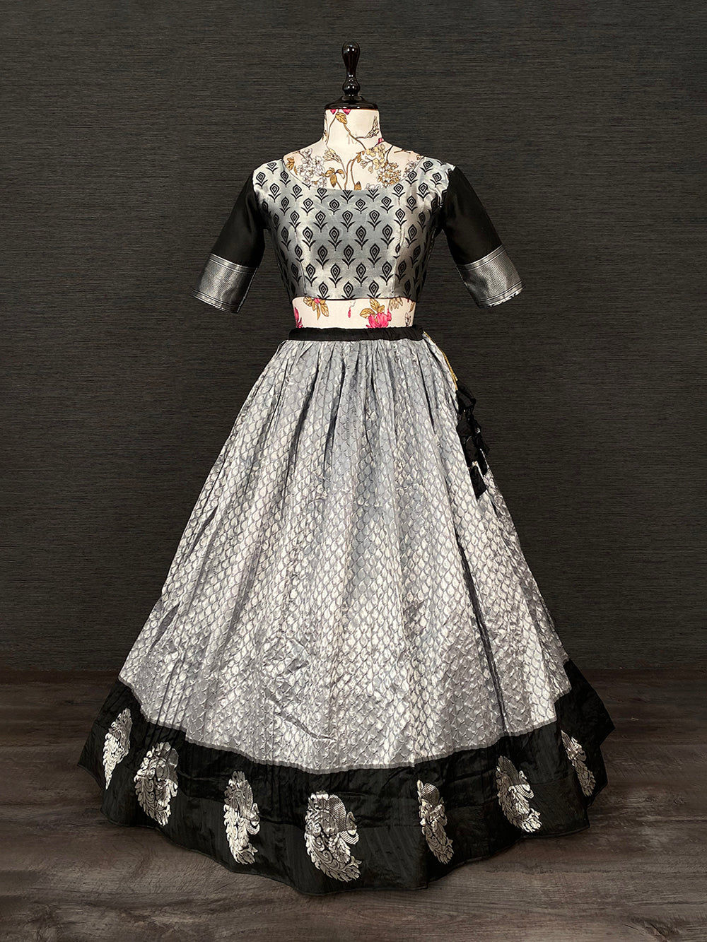 Black Color Weaving Zari Work Jacquard Silk Lehenga Choli With Net Dupatta