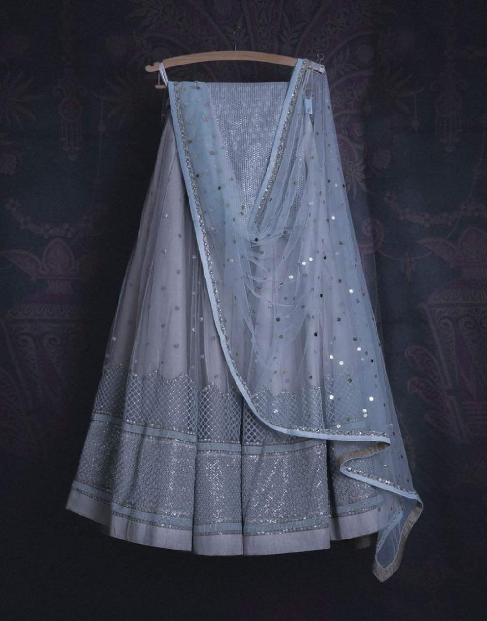 Lehenga Choli in Soft Net Fabrics with Resham Work and Grey Color
