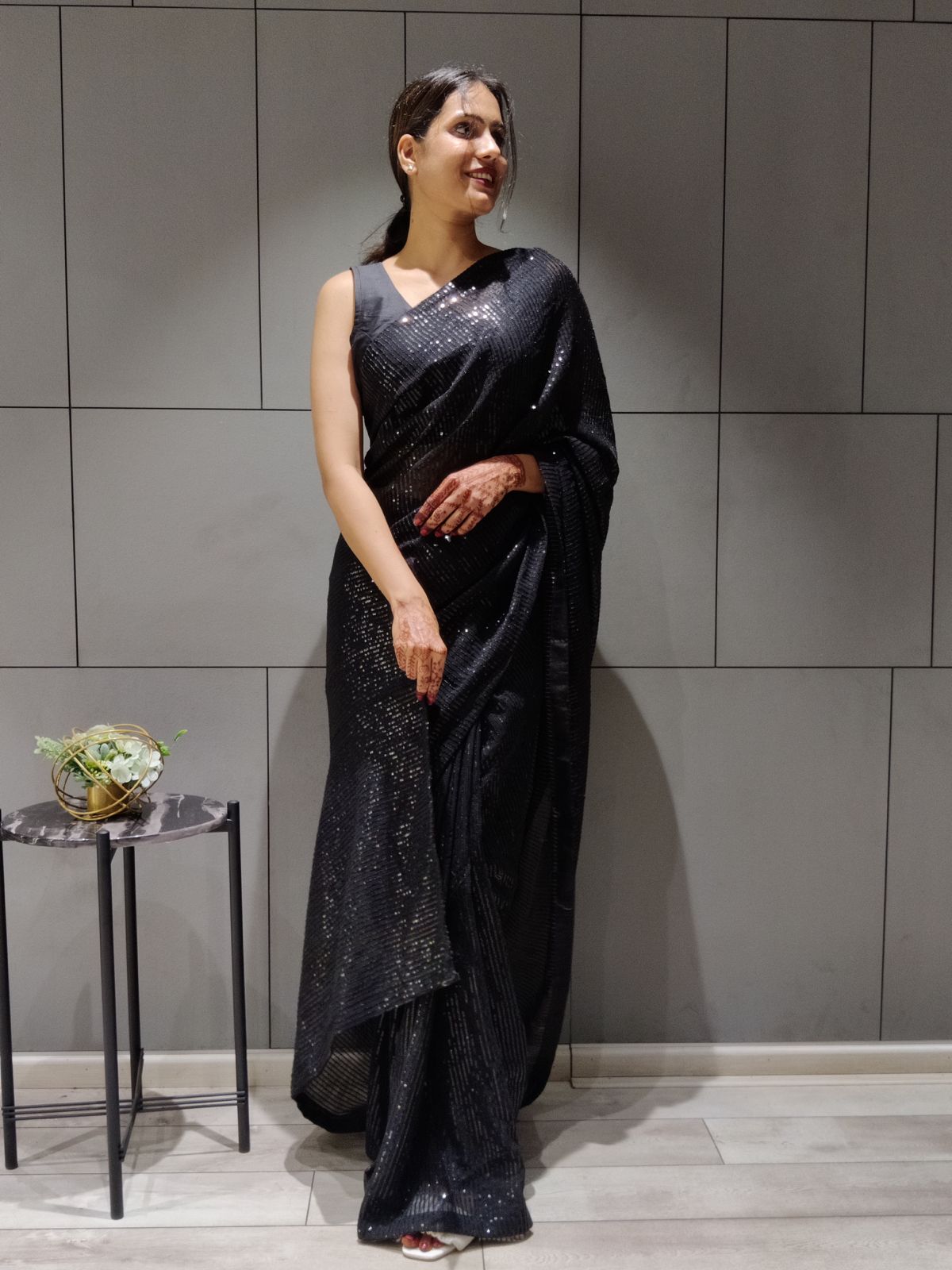 Ready to wear Georgette Saree with Heavy Sequence Work