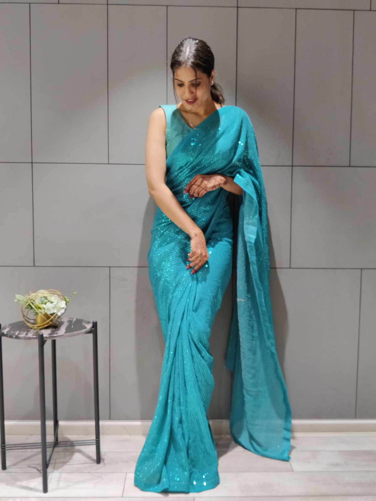 Ready to wear Georgette Saree with Heavy Sequence Work