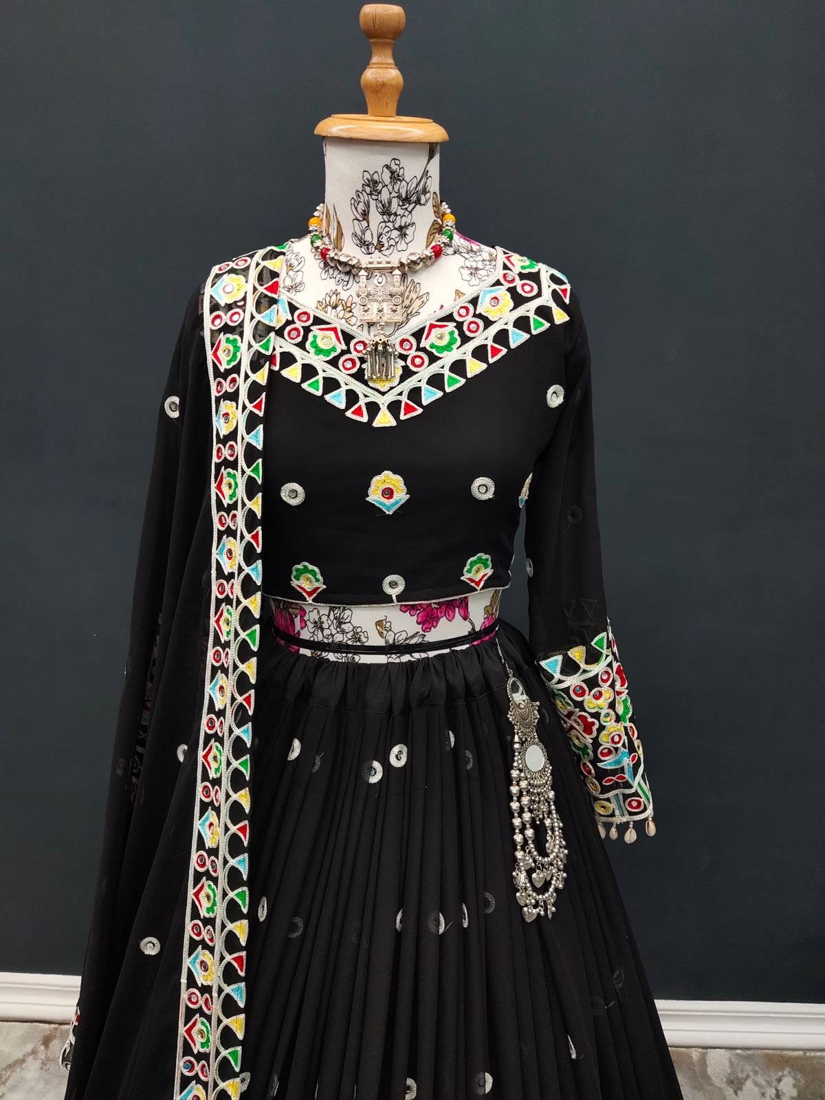 Gorgeous Black Color Mirror Embroidery Work Lehenga Choli