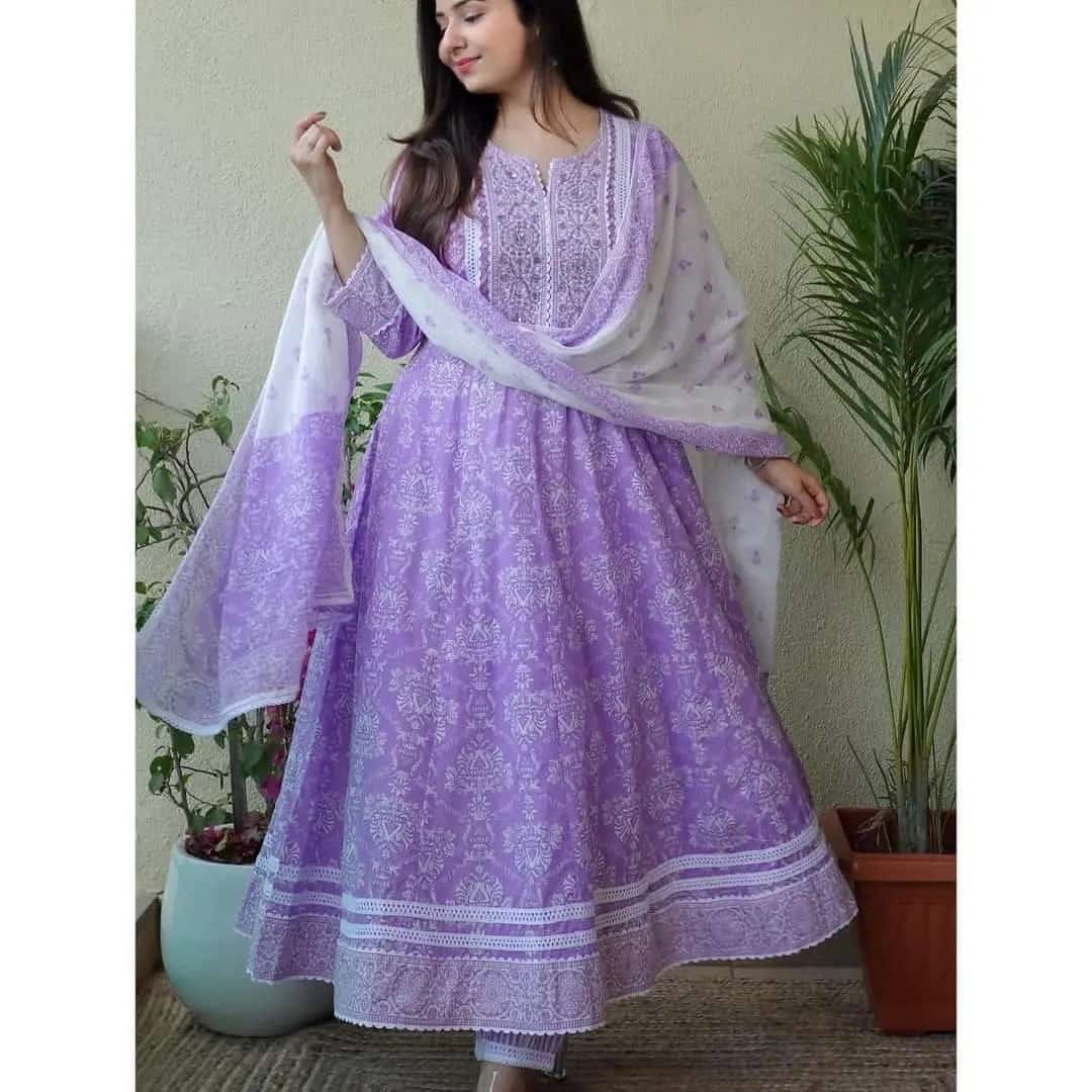 Festive Anarkali Kurti set with beautiful prints and intricate embroidery