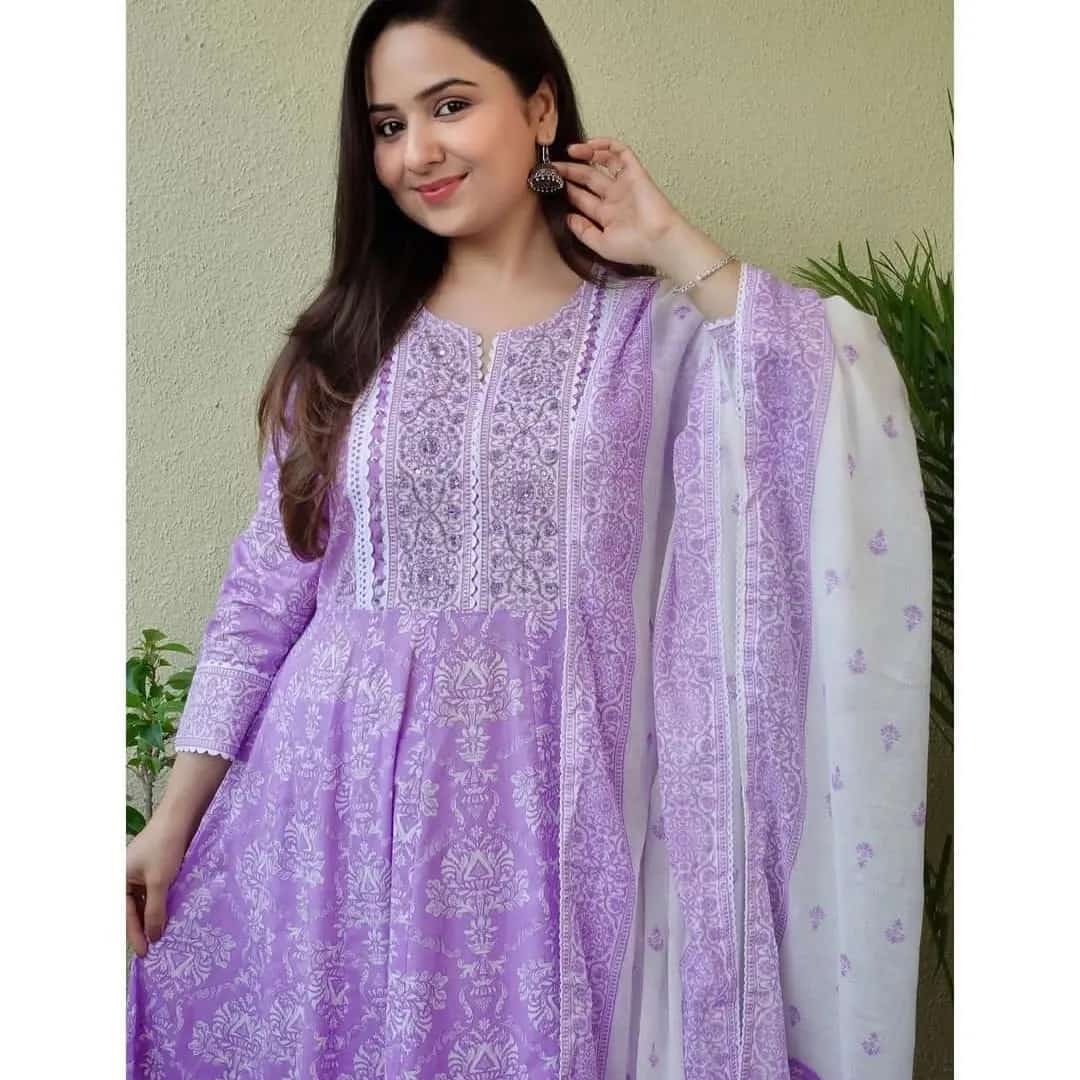 Festive Anarkali Kurti set with beautiful prints and intricate embroidery