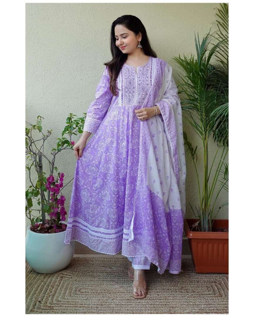 Festive Anarkali Kurti set with beautiful prints and intricate embroidery