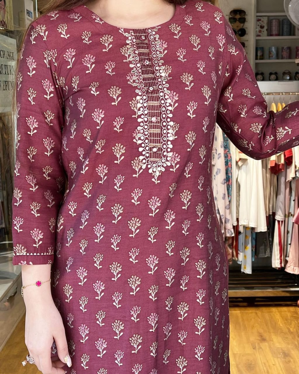 Beautifully Crafted Premium Rayon Gota Aari work straight Kurta with Pent