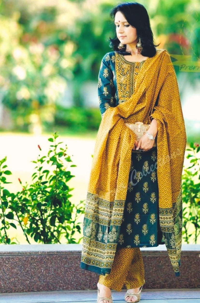 Heavy Embroidery work Kurti with Pant and Dupatta