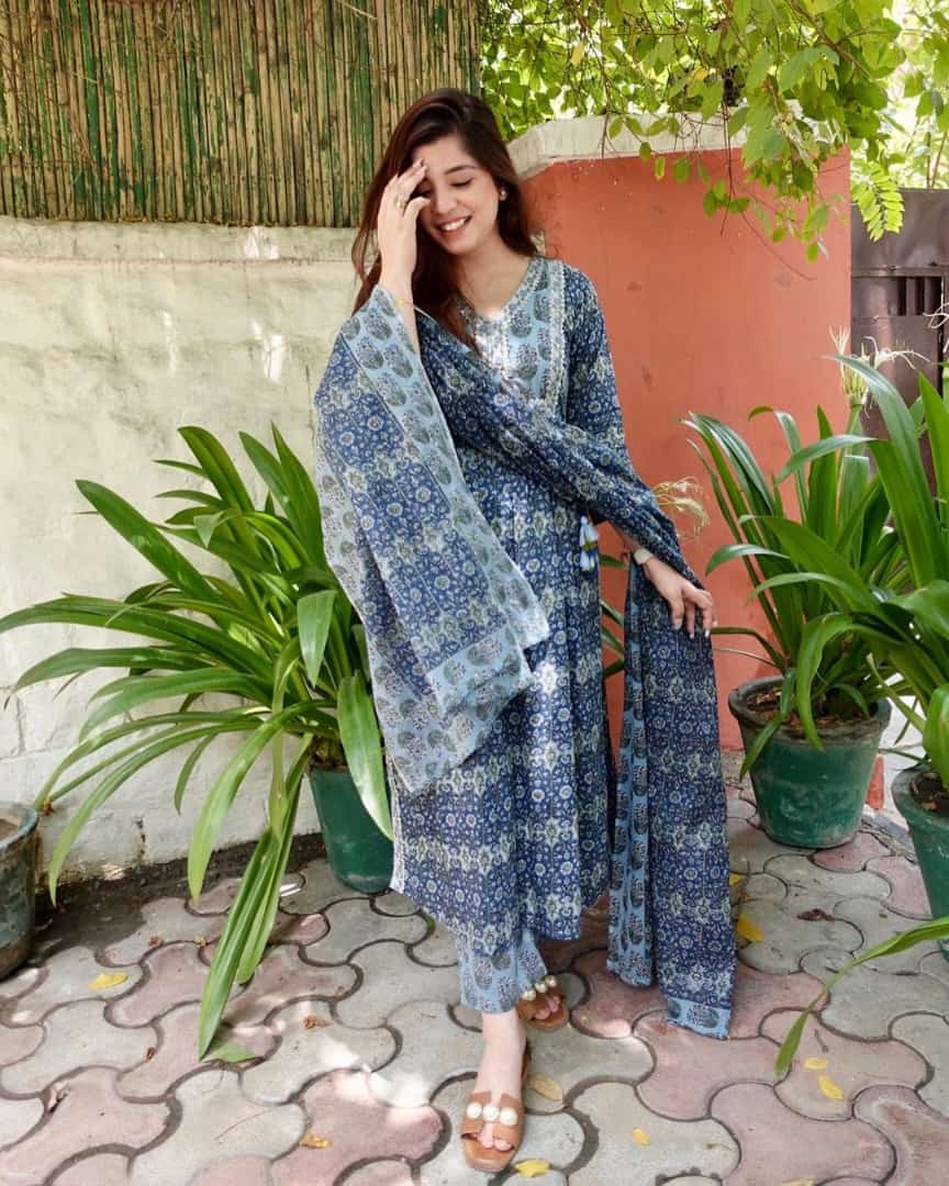 Elegant Cotton Naira cut Anarkali Kurta set with Heavy Embroidery