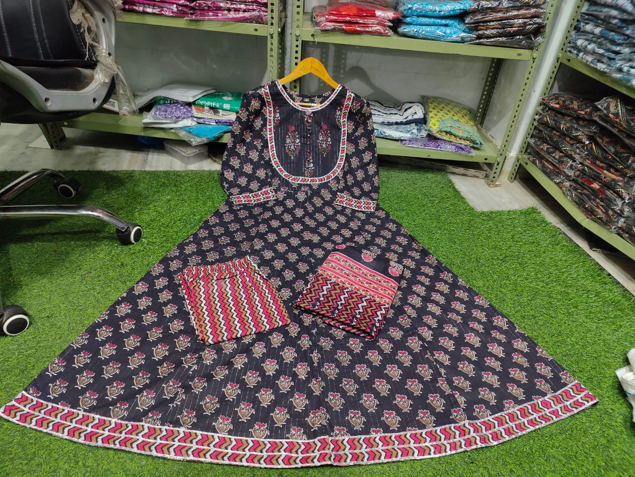 Festival Special Premium Cotton Lurex Anarkali Gota Lace Kurta with Pant and Dupatta