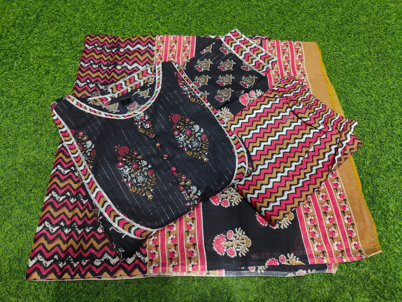 Festival Special Premium Cotton Lurex Anarkali Gota Lace Kurta with Pant and Dupatta