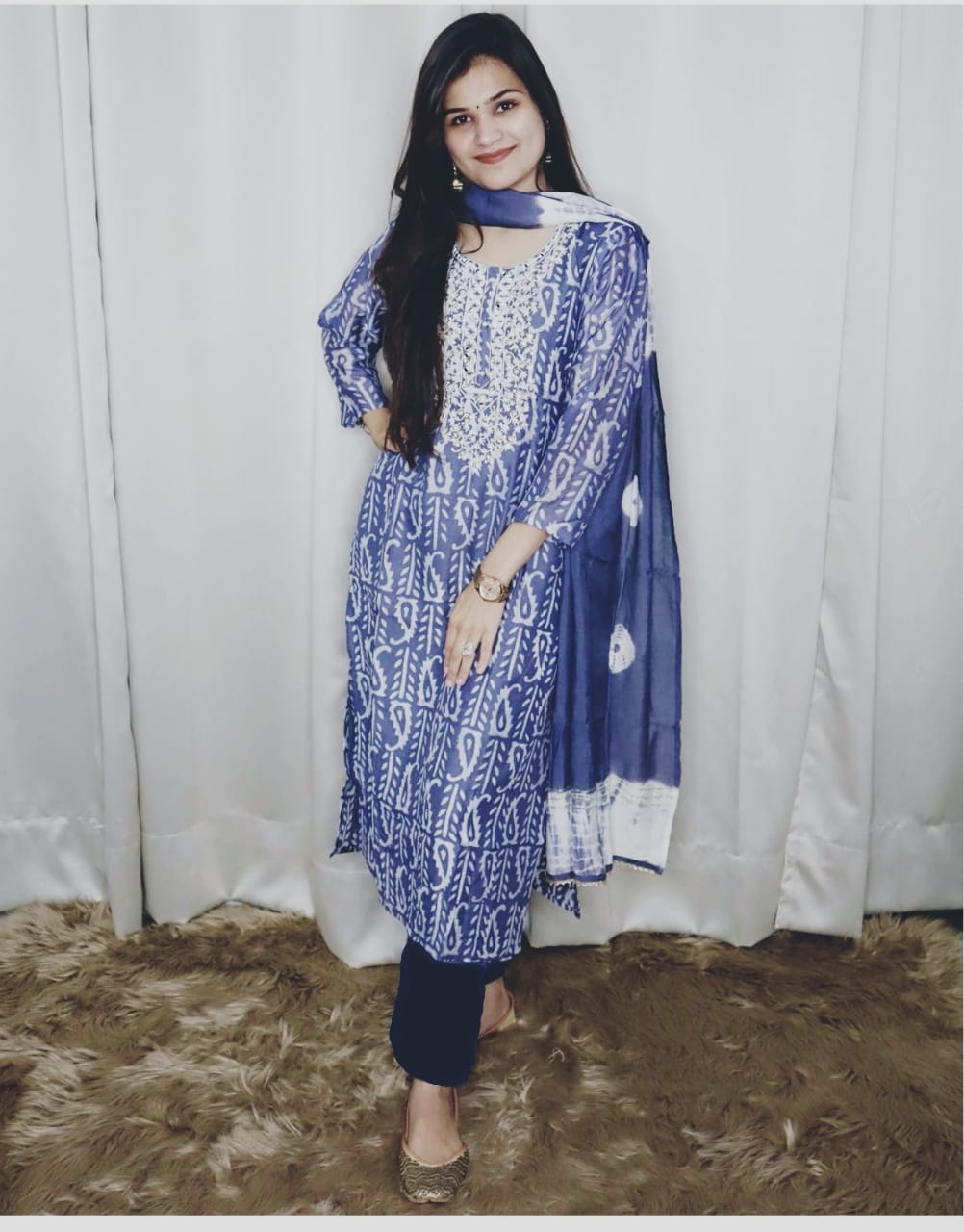 Stylish Printed Pure Rayon Suit Set with Embroidered Neckline