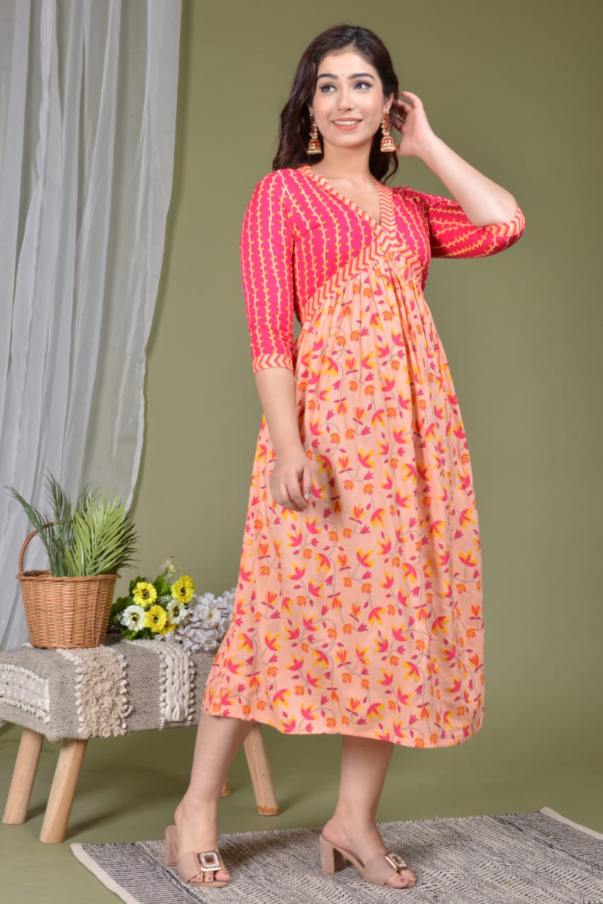 Elegant Rayon Midi Gown with Convenient Side Pocket