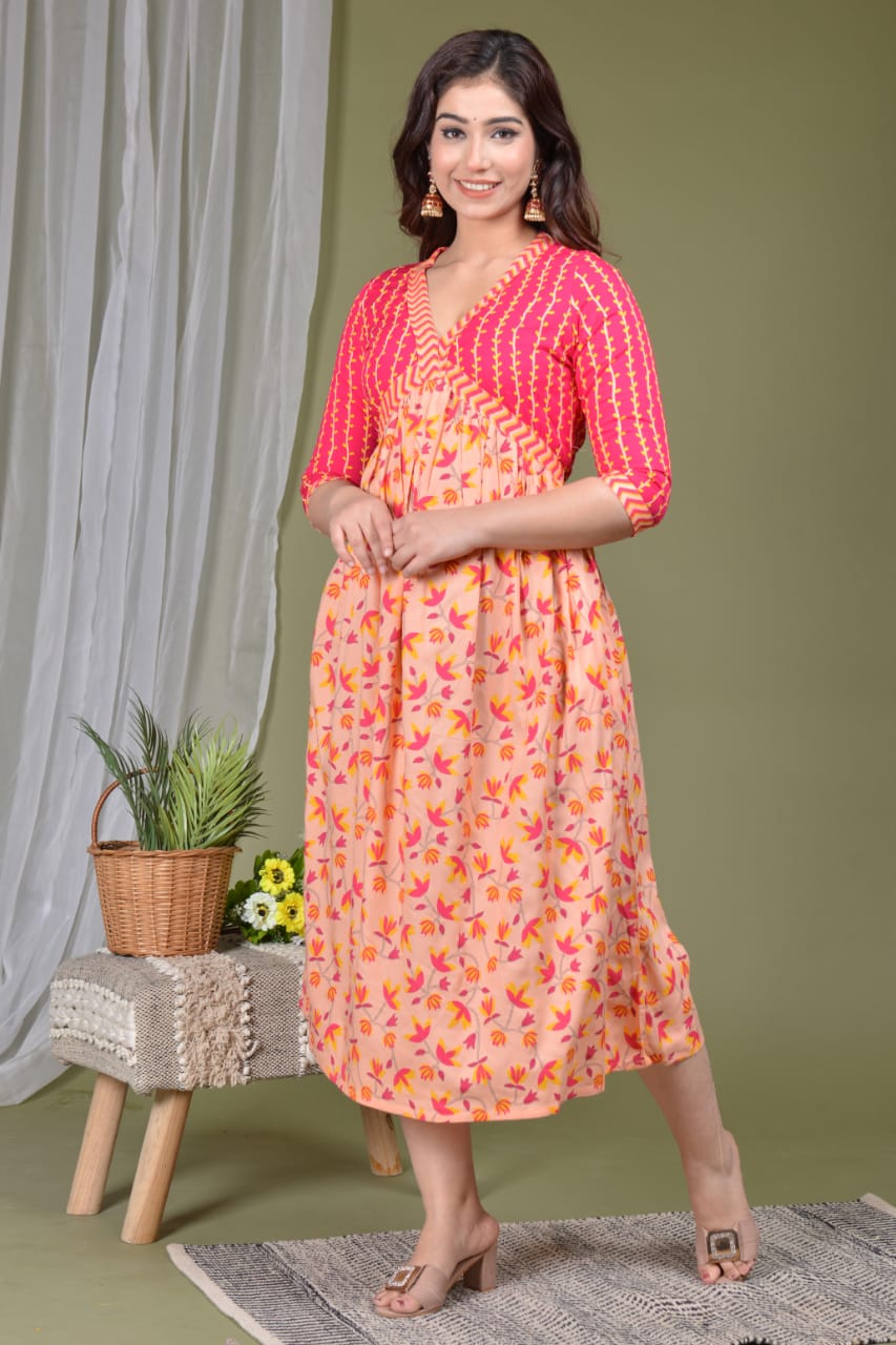 Elegant Rayon Midi Gown with Convenient Side Pocket
