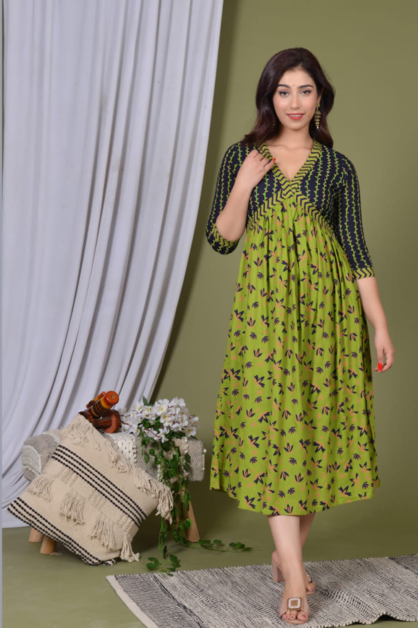 Elegant Rayon Midi Gown with Convenient Side Pocket