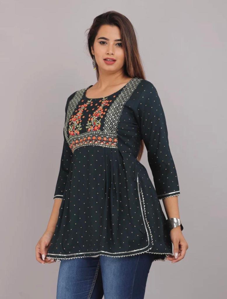 Printed Embroidery Rayon Top - Beautifully Embellished with Intricate Designs