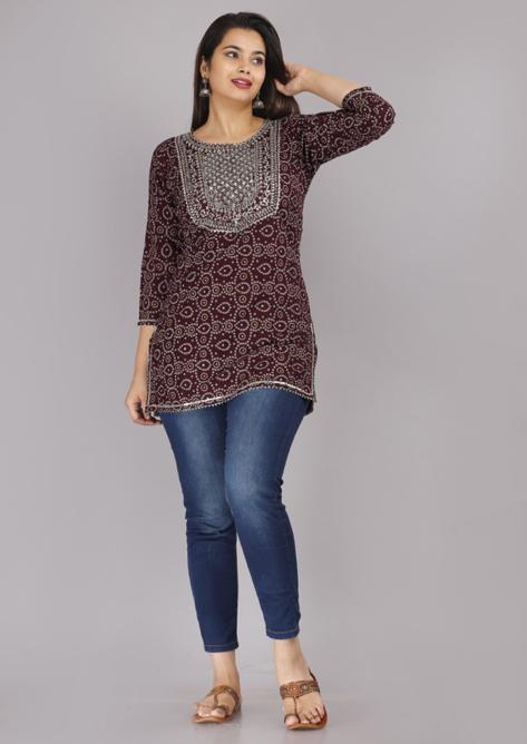 Printed Embroidery Rayon Top - Beautifully Embellished with Intricate Designs