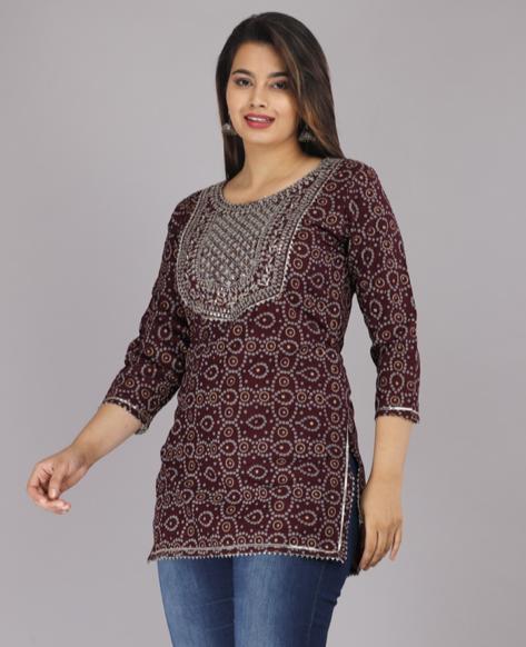 Printed Embroidery Rayon Top - Beautifully Embellished with Intricate Designs