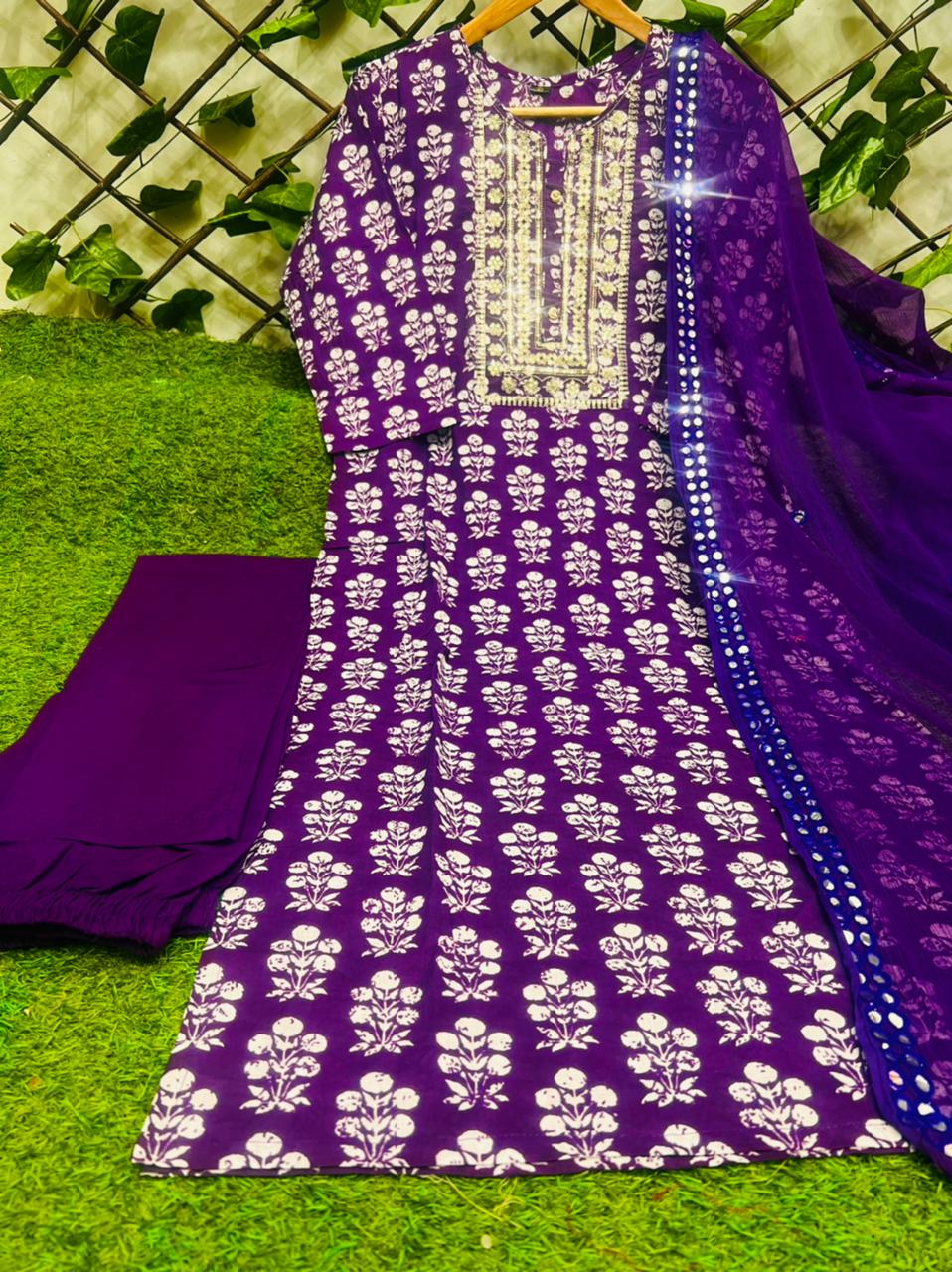 Printed Kurta with Sequence Work and Cotton Pants Set