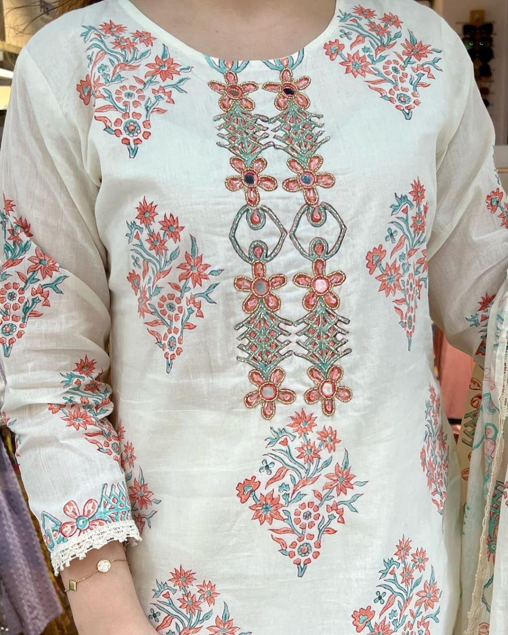 Handcrafted Cotton White Suit Set for Girls and Women