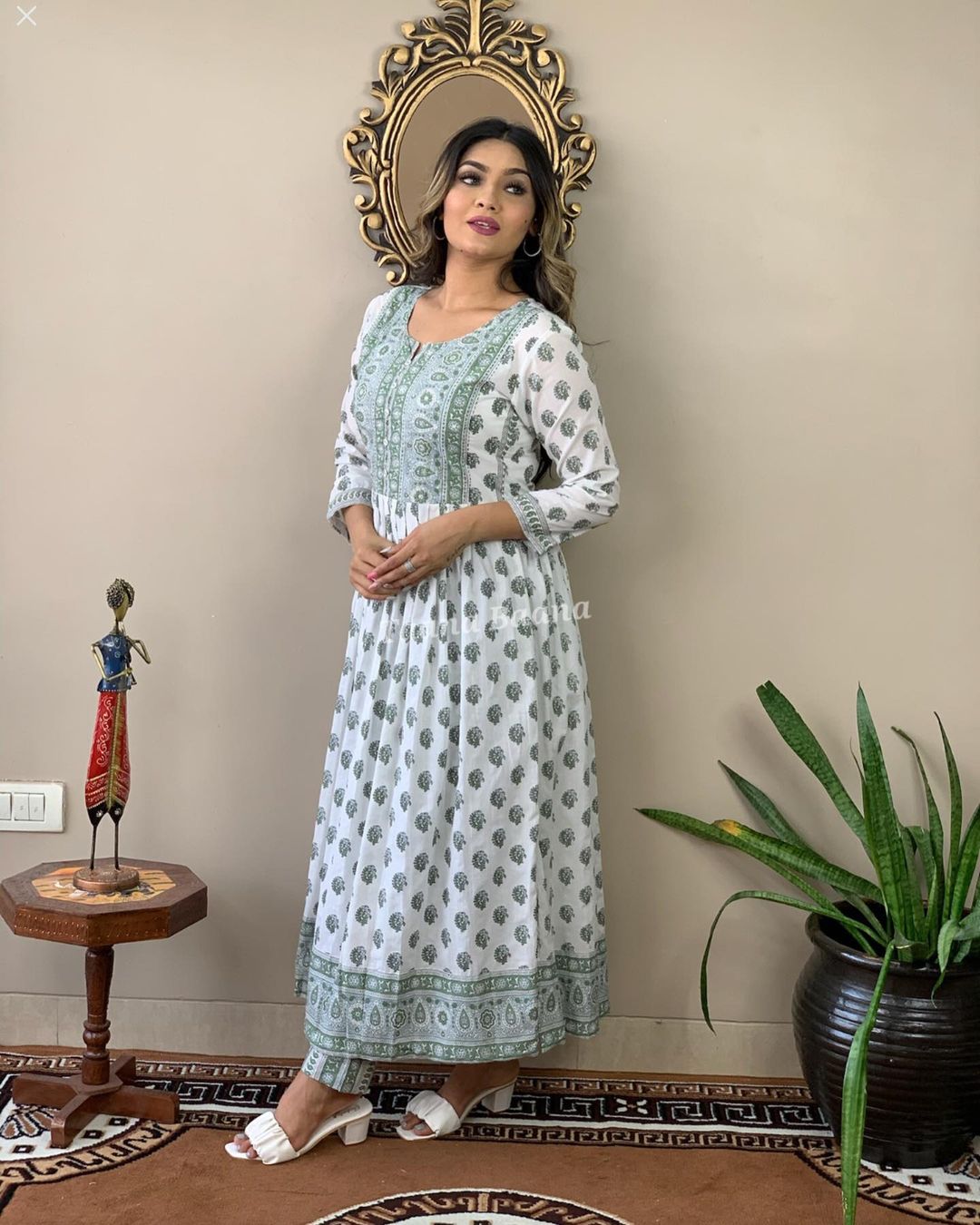 Pure Rayon Long Slit Kurta Pant Set