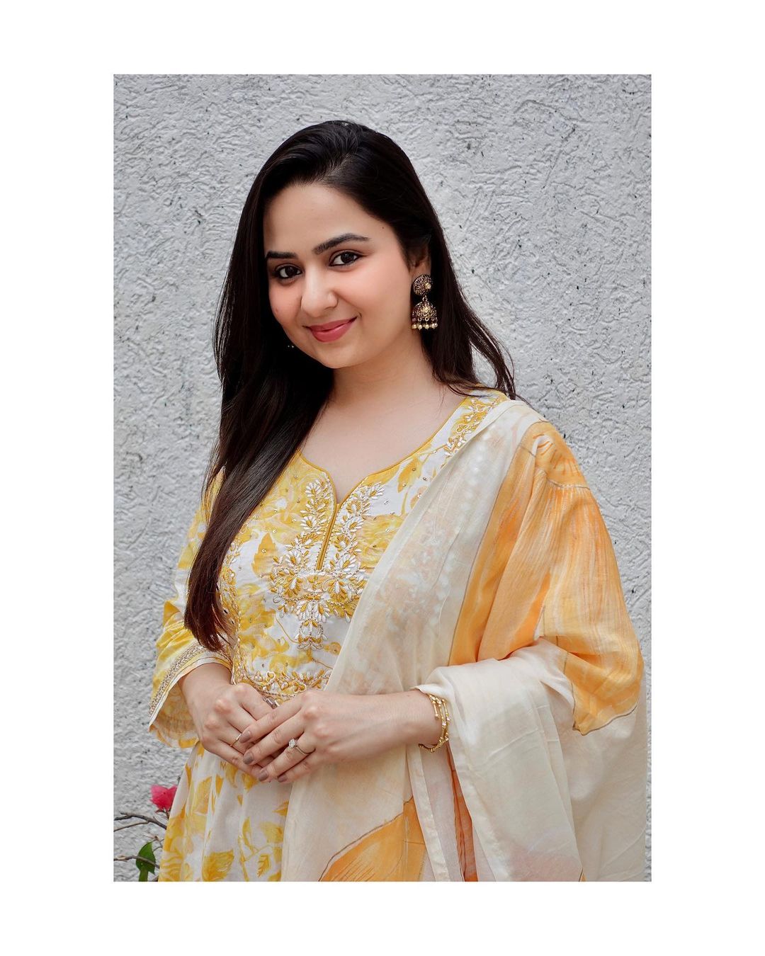 Anarkali Cotton Kurta with Handblock Print and Mirror Embroidery Work