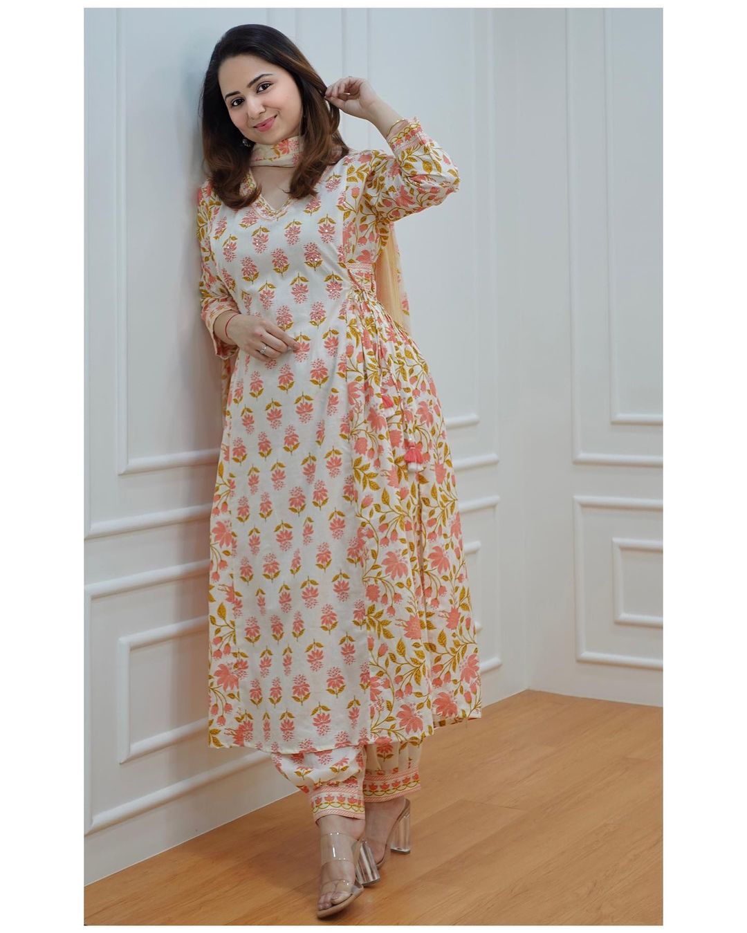 Traditional Afghani Suit Set with Side Waist Tassels and Motifs