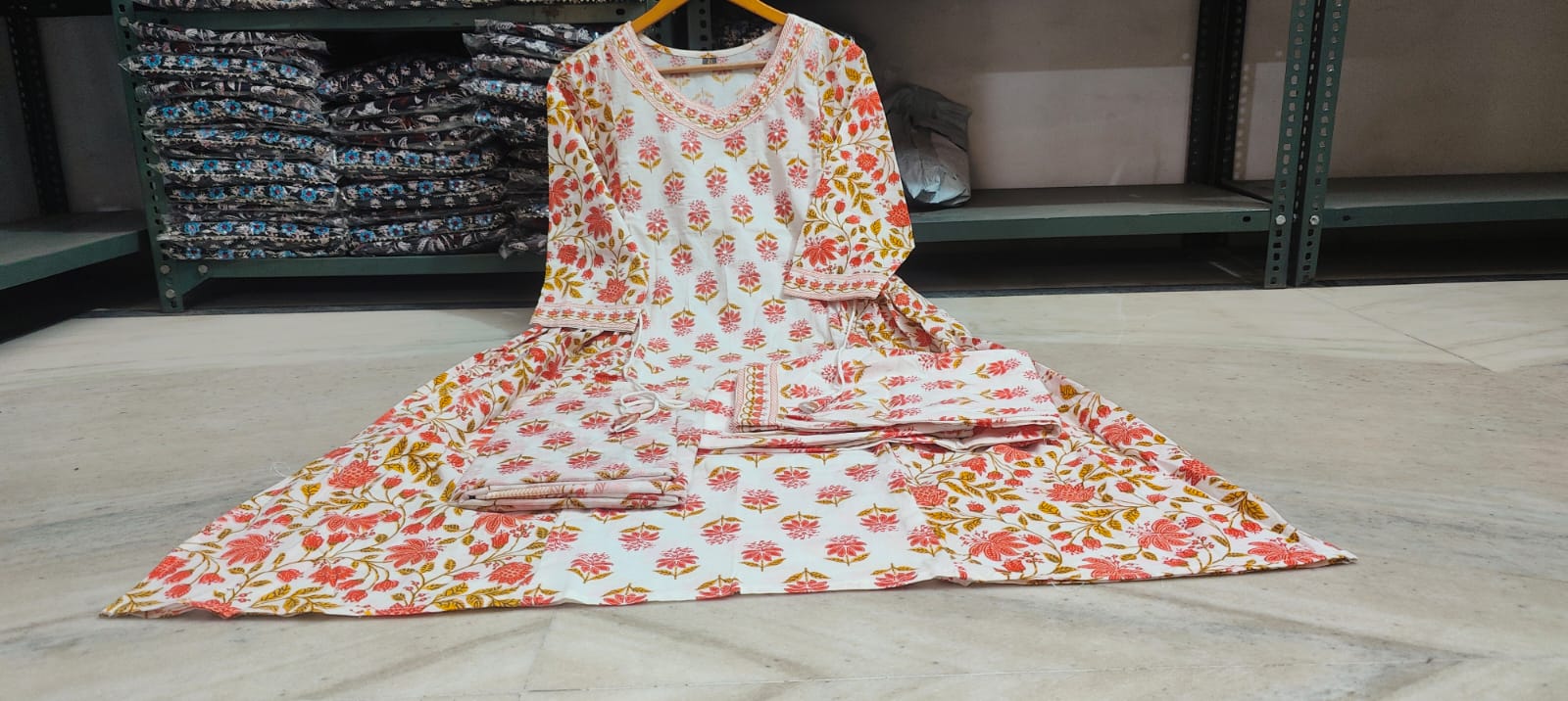 Traditional Afghani Suit Set with Side Waist Tassels and Motifs