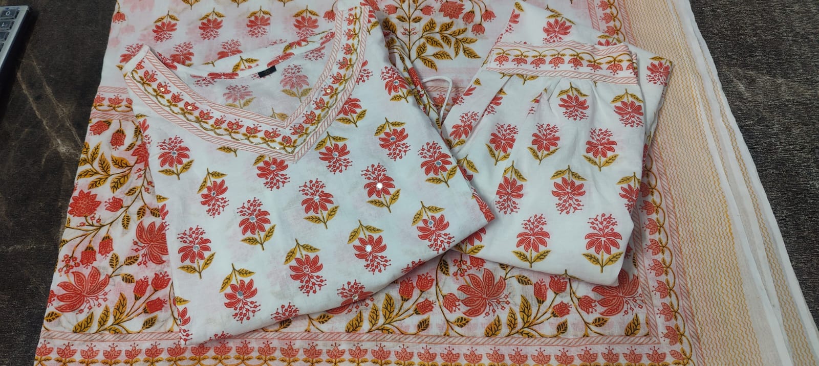 Traditional Afghani Suit Set with Side Waist Tassels and Motifs