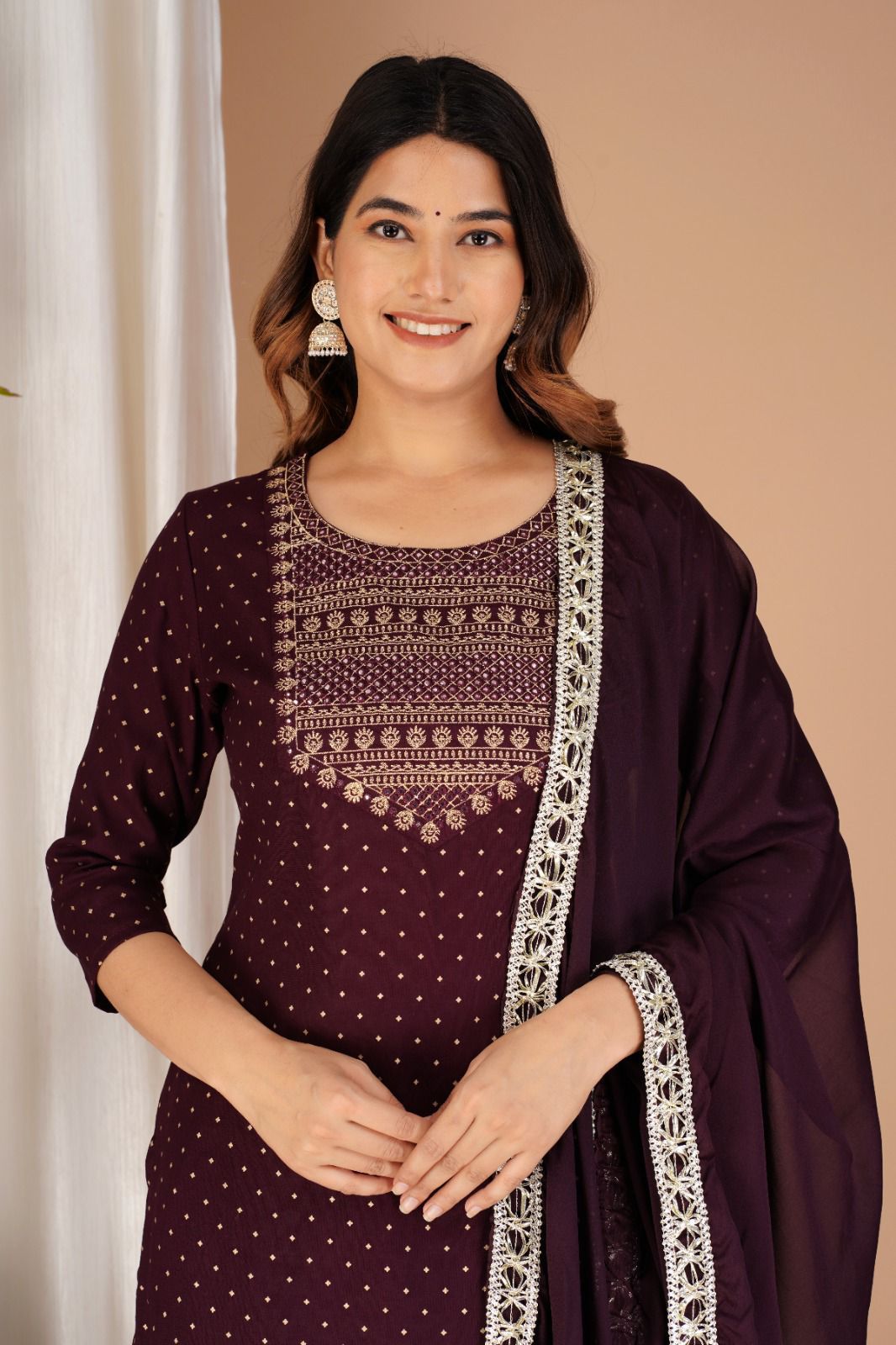Exquisite Rayon Straight Kurti Set with Golden Print and Zari Embroidery