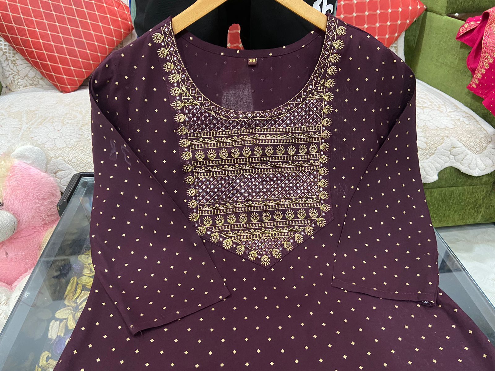 Exquisite Rayon Straight Kurti Set with Golden Print and Zari Embroidery