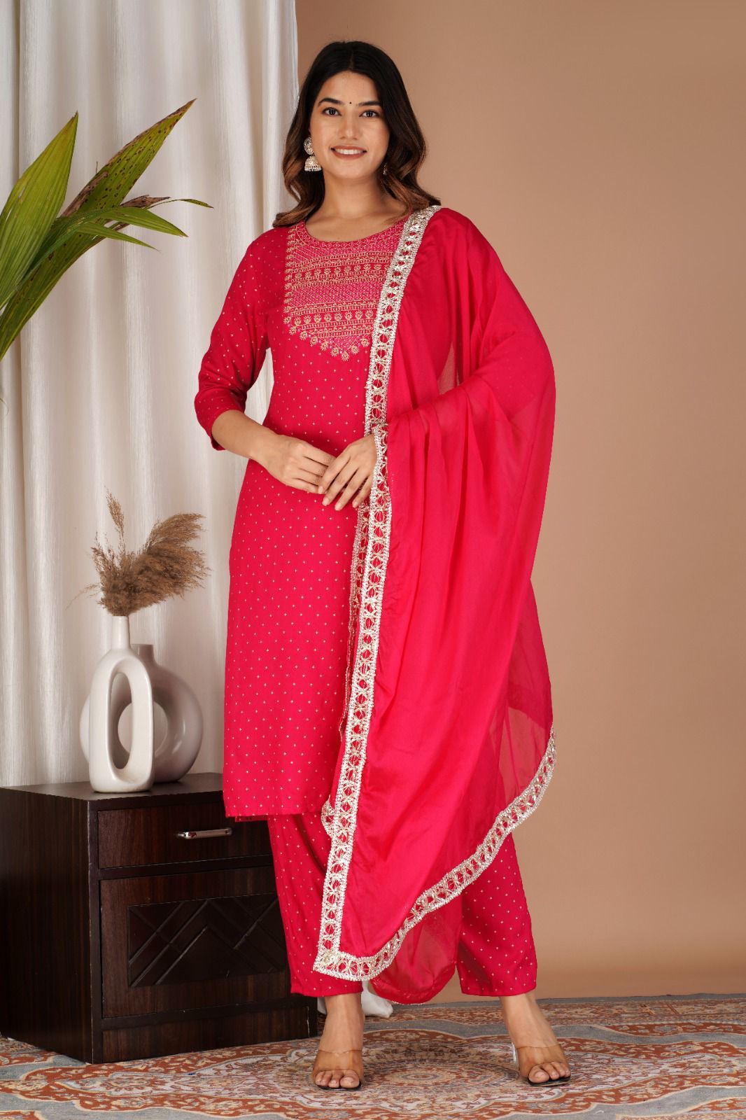 Exquisite Rayon Straight Kurti Set with Golden Print and Zari Embroidery
