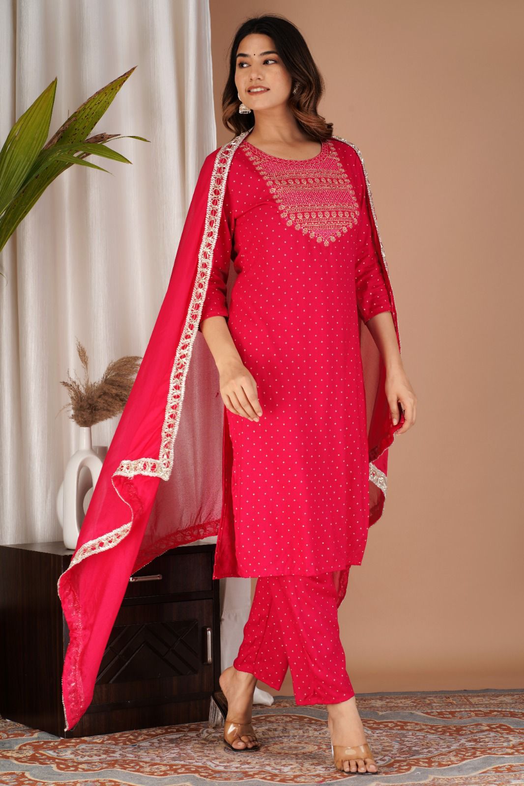 Exquisite Rayon Straight Kurti Set with Golden Print and Zari Embroidery