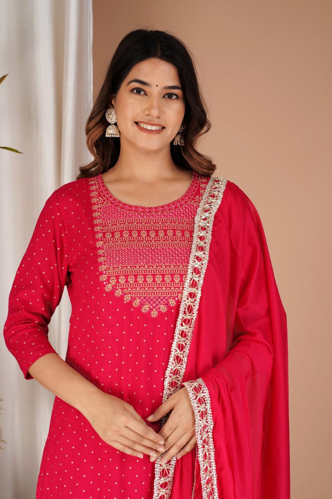 Exquisite Rayon Straight Kurti Set with Golden Print and Zari Embroidery
