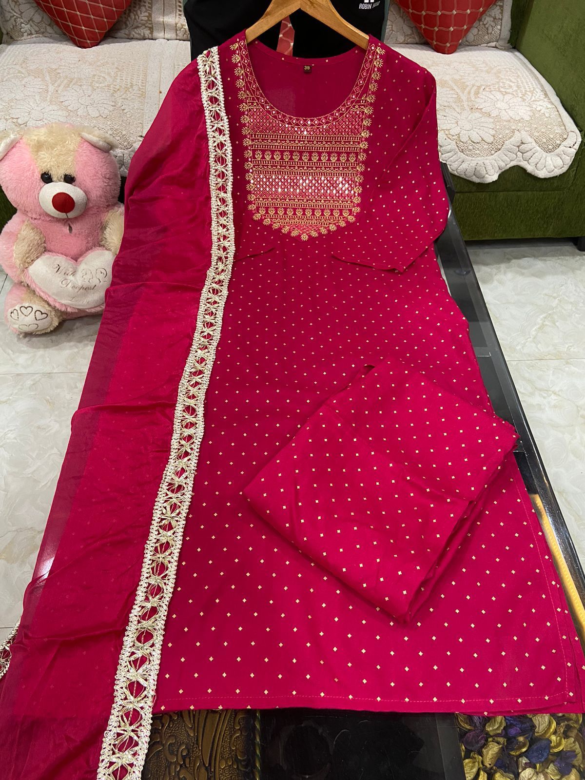 Exquisite Rayon Straight Kurti Set with Golden Print and Zari Embroidery