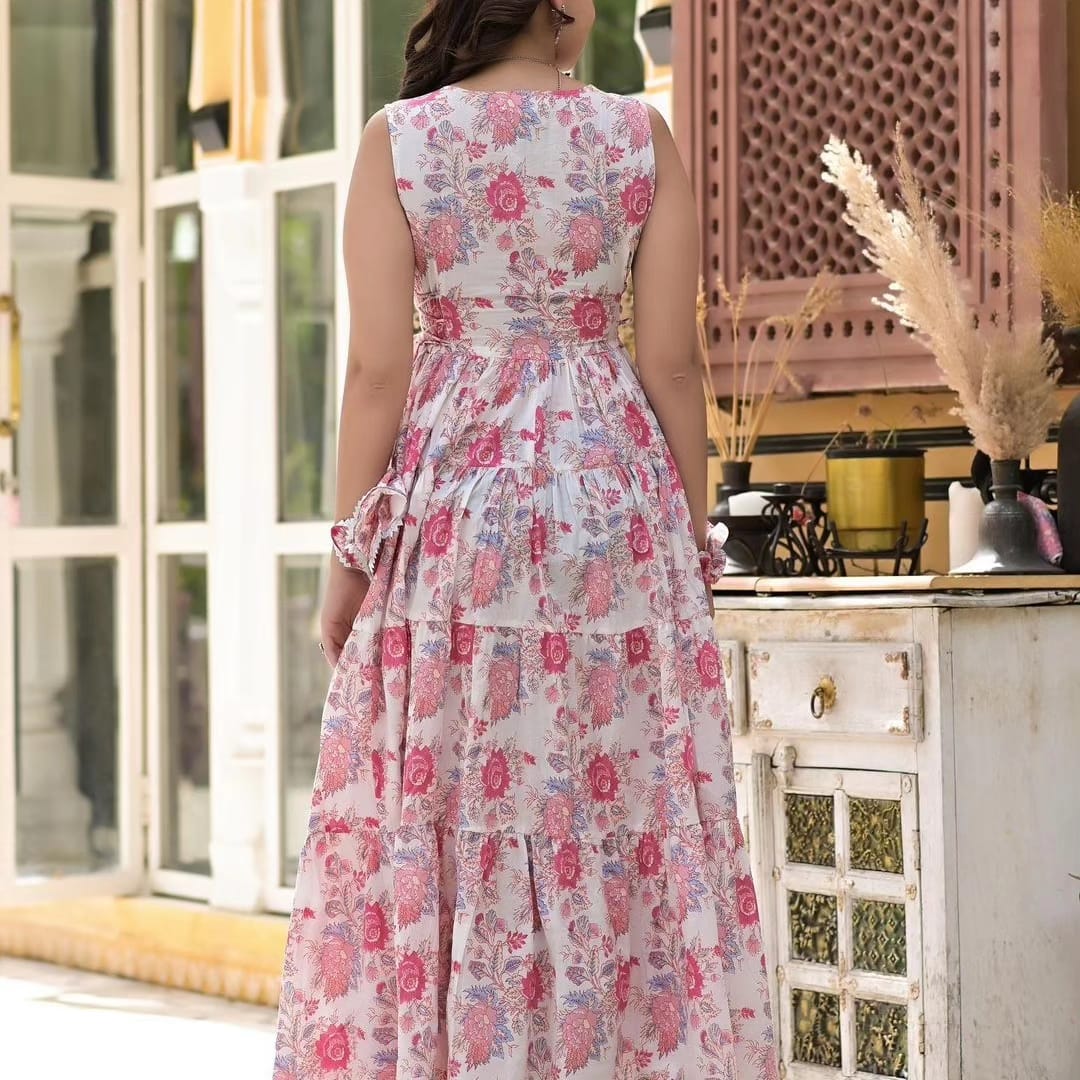 Pink Cotton Floral Maxi Dress