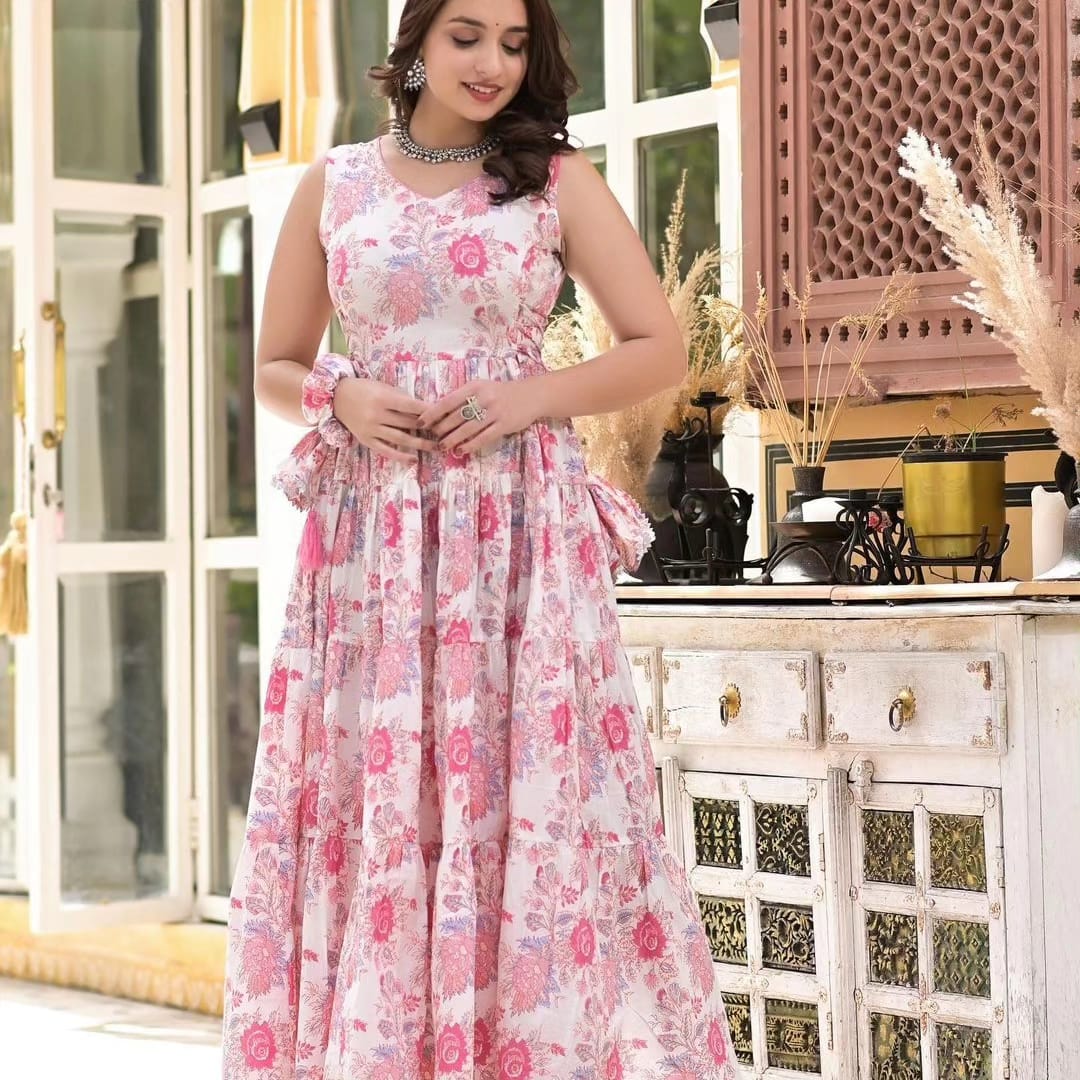 Pink Cotton Floral Maxi Dress