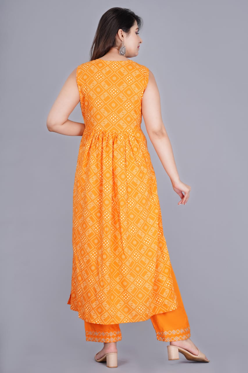 Exquisite Hand-Worked Nayra Cut Kurti Set with Pant and Embroidered Border Dupatta